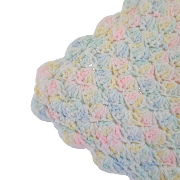 VTG Pastel Rainbow Colors Crochet/Knit Wool Square 30"x33" Baby Blanket Throw - Picture 4 of 13